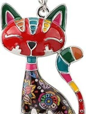 NEW Cat Necklace Enamel Alloy Chain Pendant Colorful Standout Jewelry Unique